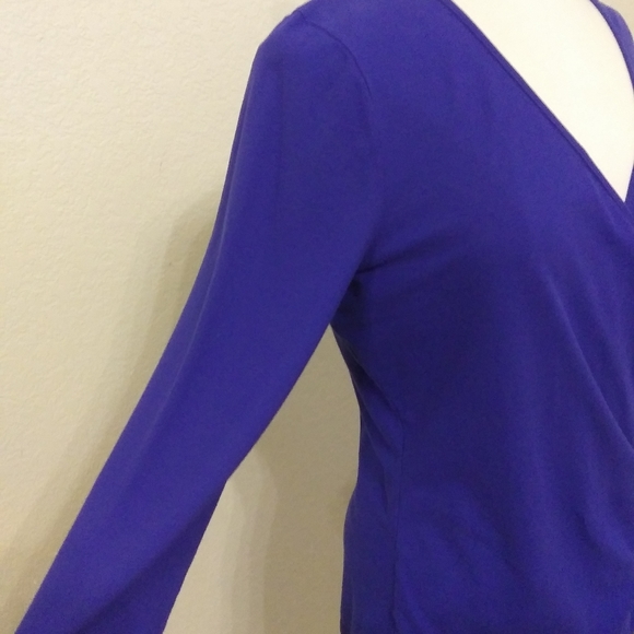 Three Dot XL cobalt blue faux wrap 3/4 slv V neck - Picture 4 of 8